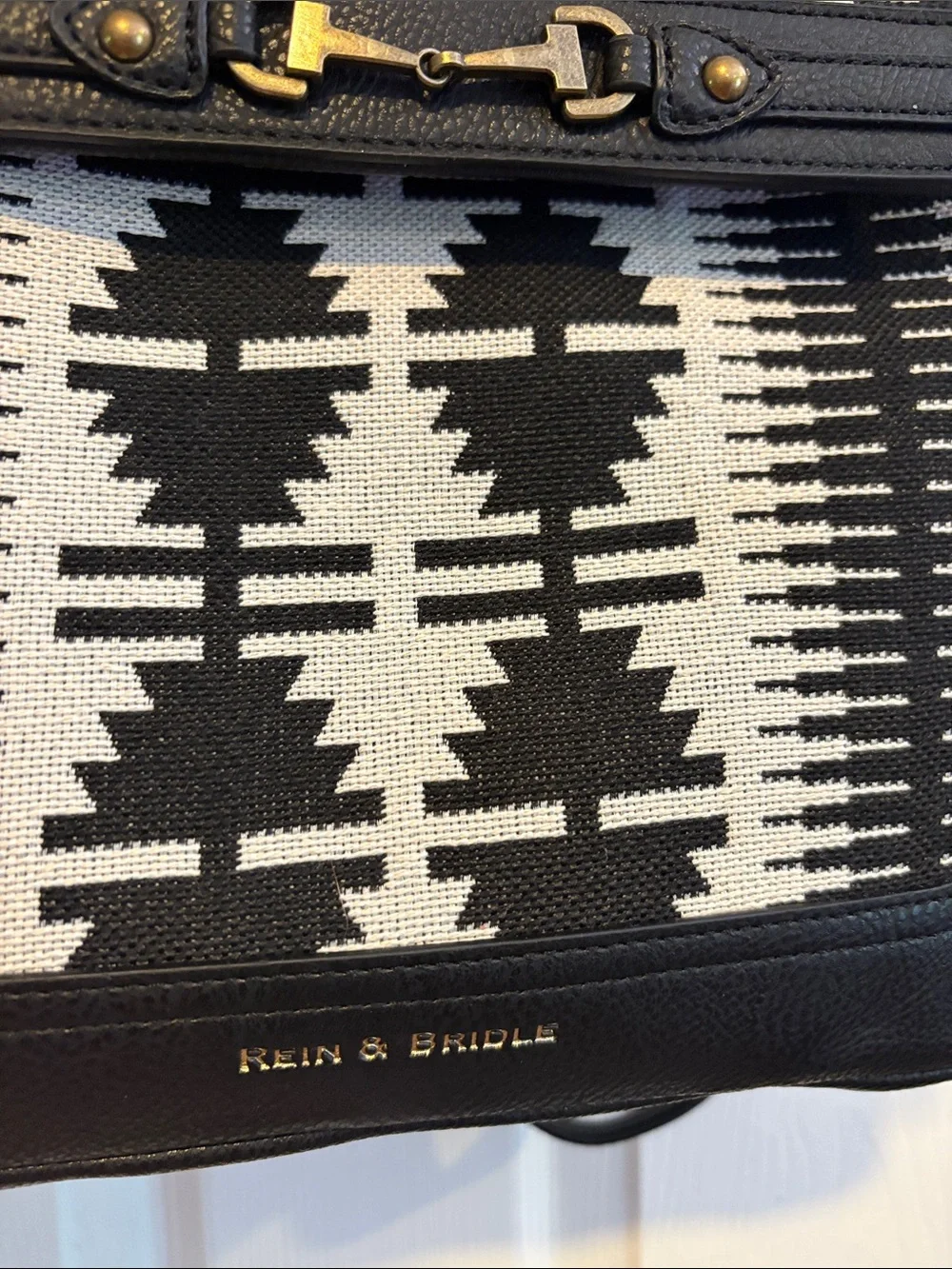 BNWT REIN & BRIDLE Black & White Aztec Backpack